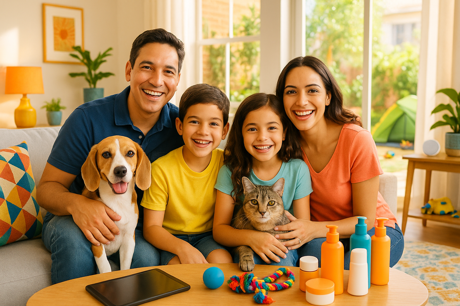 Familia latinoamericana en hogar moderno - expresiones naturales