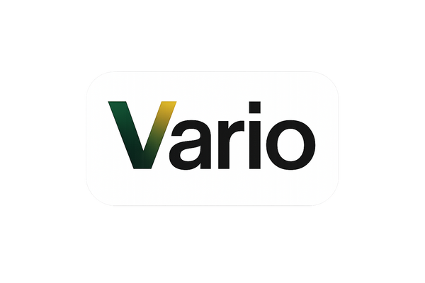 Logo Vario con rectángulo blanco y fondo transparente